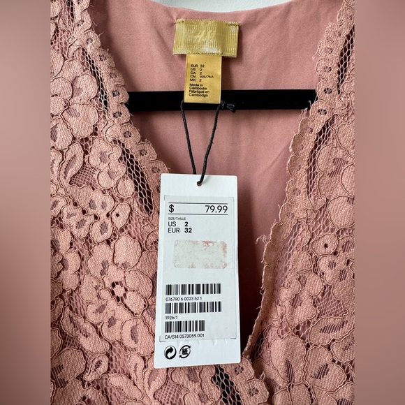 Dusty rose pink wrap style lace fit and flare H&M dress - Picture 3 of 7